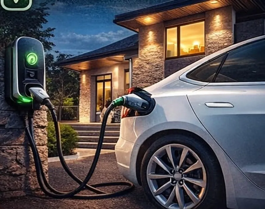 Carregador de carro elétrico instalado na garagem
